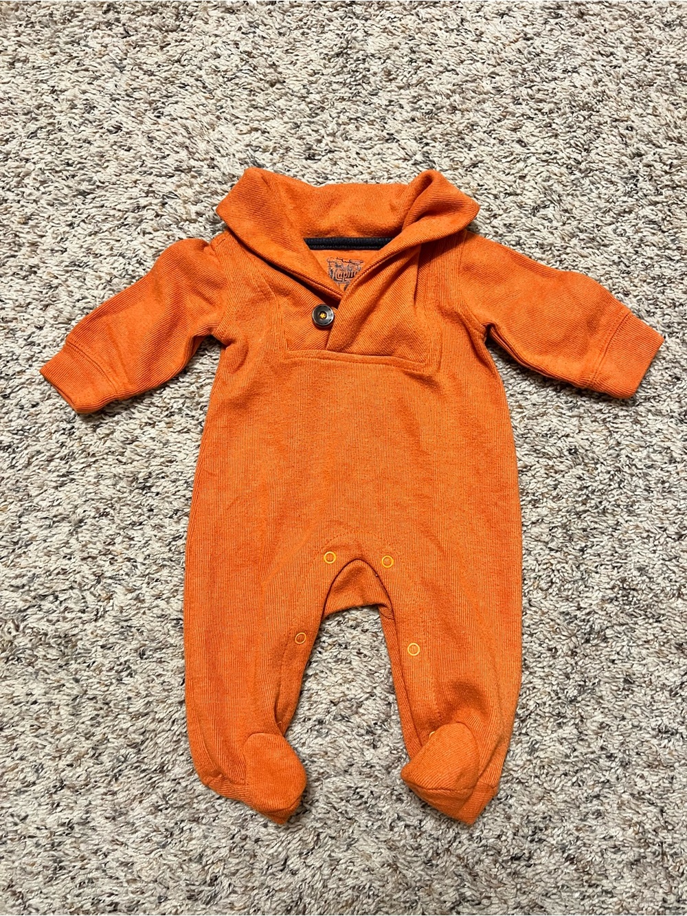 Kapital K Orange Shawl Collar Footed Romper 0-3M